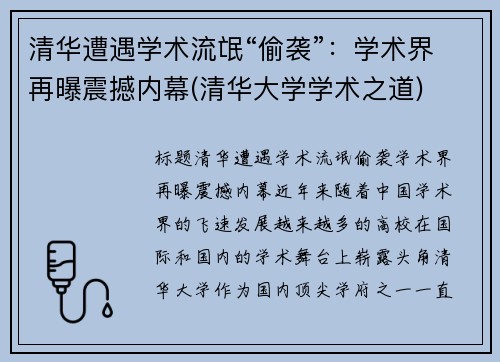 清华遭遇学术流氓“偷袭”：学术界再曝震撼内幕(清华大学学术之道)