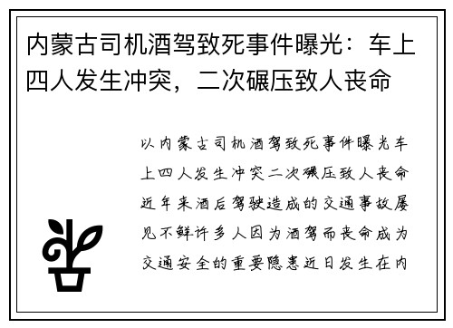 内蒙古司机酒驾致死事件曝光：车上四人发生冲突，二次碾压致人丧命