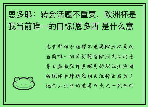 恩多耶：转会话题不重要，欧洲杯是我当前唯一的目标(恩多西 是什么意思)