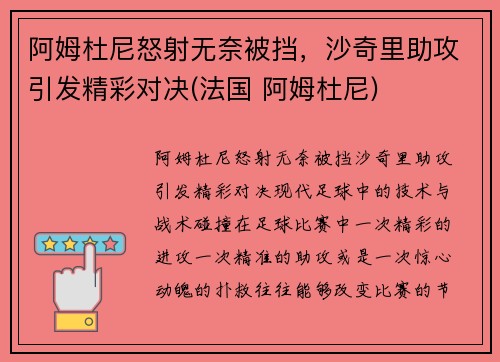 阿姆杜尼怒射无奈被挡，沙奇里助攻引发精彩对决(法国 阿姆杜尼)